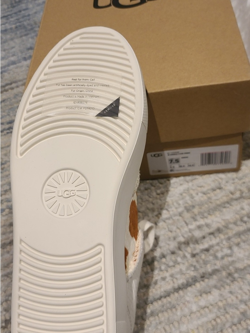 UGG White Leather Sneakers with Tan Cowhide Panels - Picture 2 of 6